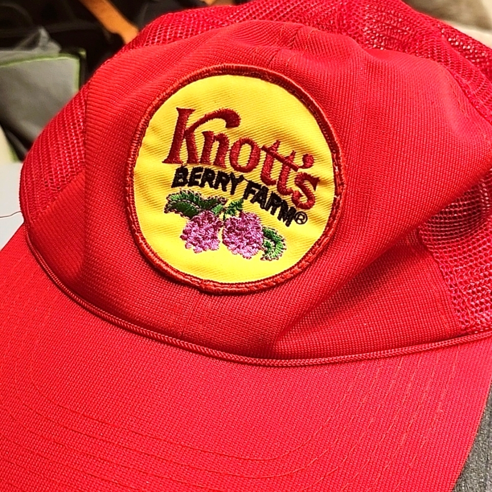 Vintage 80s Knott's Berry Farm Spell Out Patch Roped Trucker Hat Cap Snapback